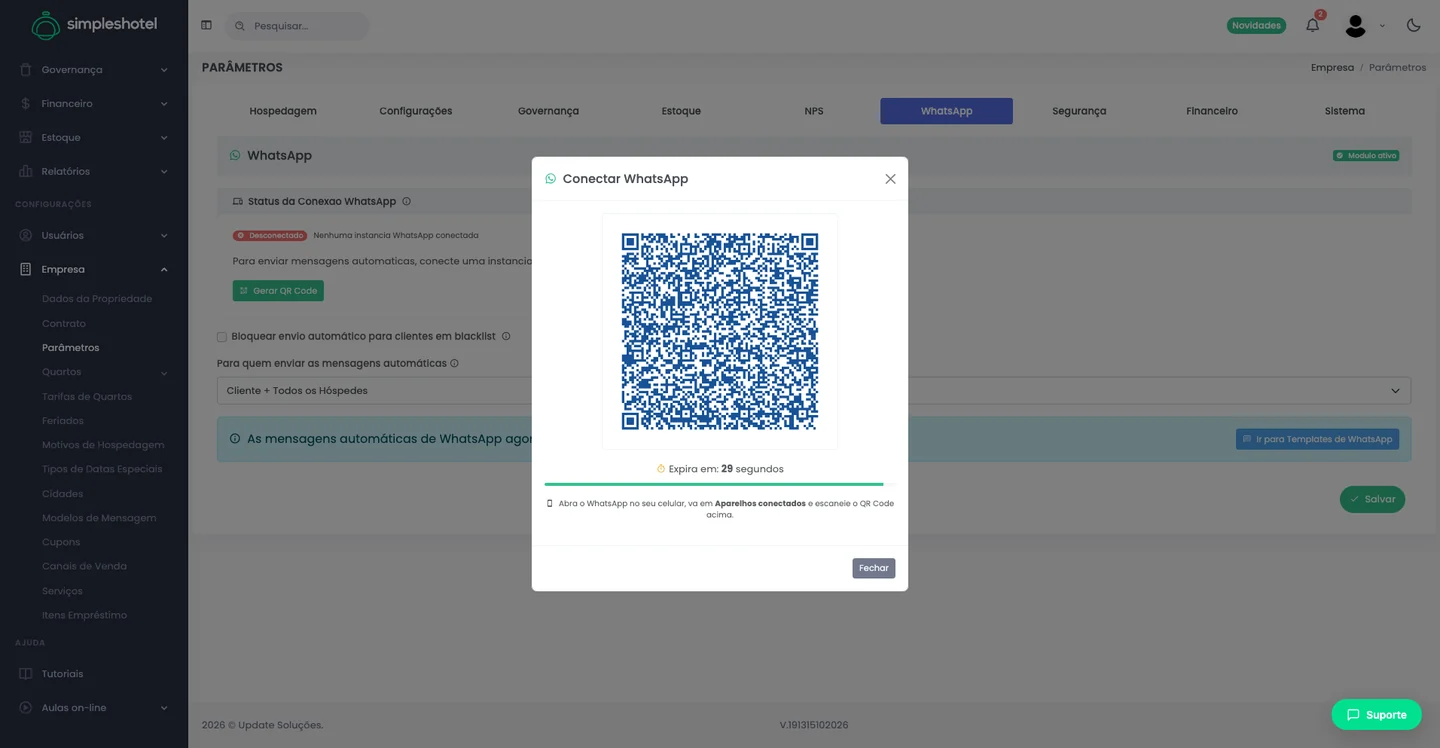 Captura real do Simpleshotel: Leitor de QR Code WhatsApp