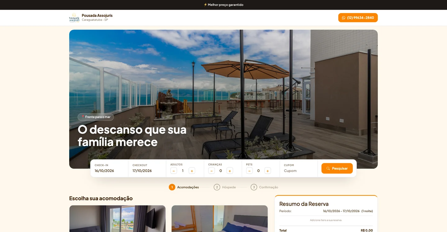 Captura real do Simpleshotel: Motor de reservas